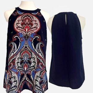 Banana Republic Blue and Red Halter Sleeveless Graphic Tank Top